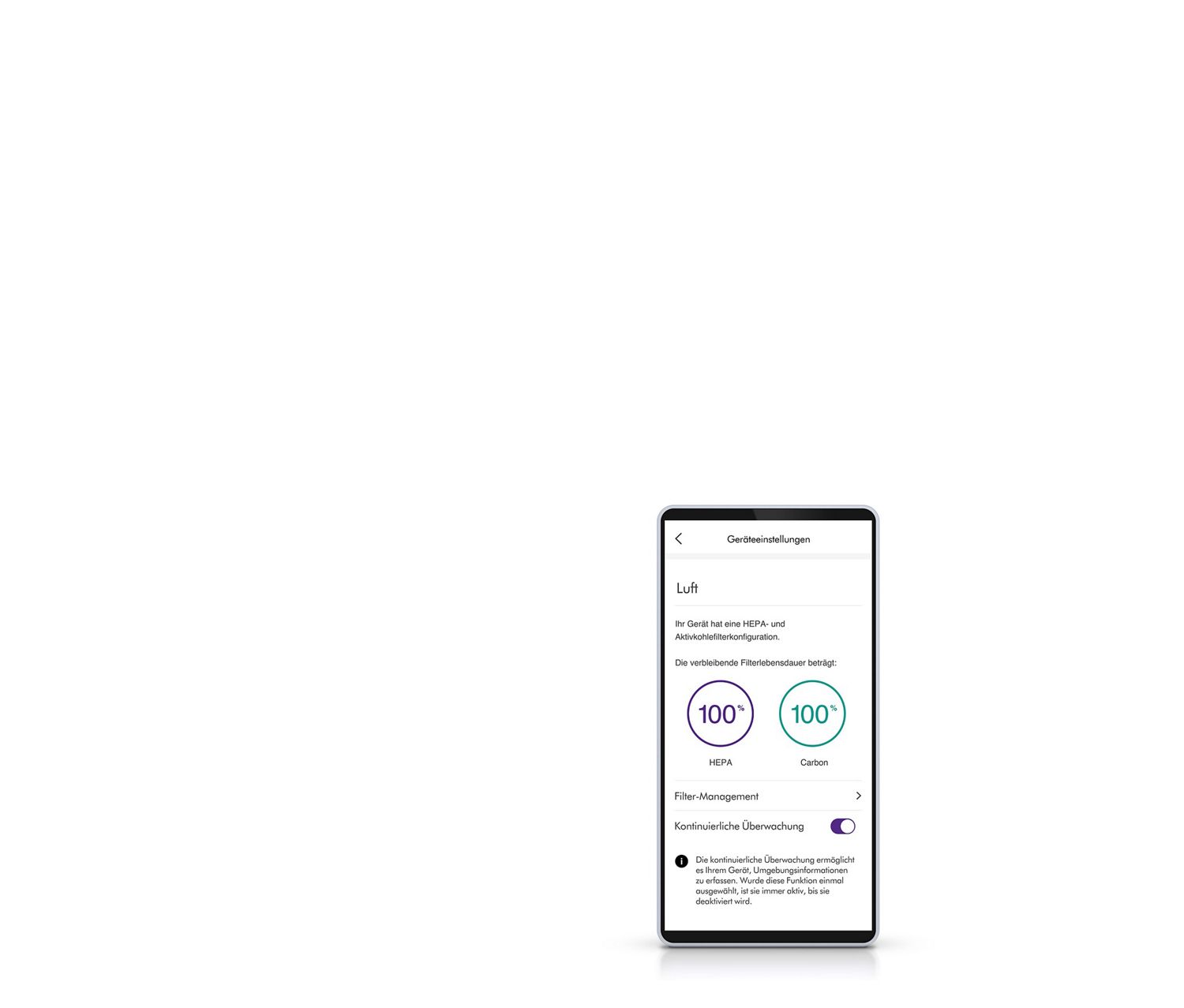 Filterprüfung in der Dyson Link App