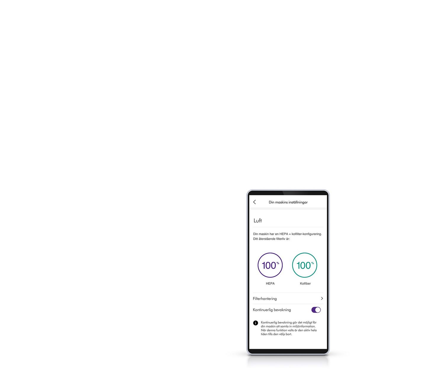 Filterkontroller på Dyson Link-appen