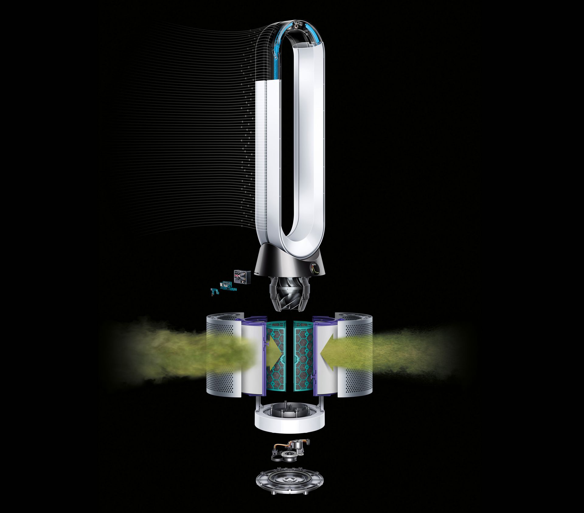 Alternativtext: Detaillierte Ansicht der Technologie, die in einem Dyson Pure Cool™ Luftreiniger steckt