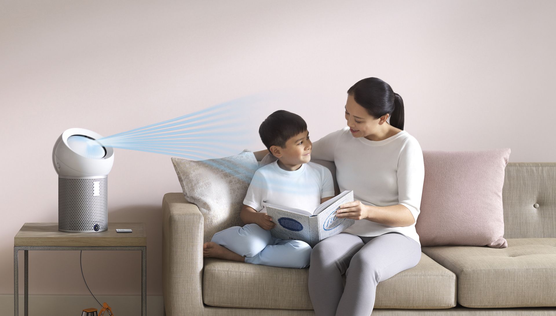 Dyson personal air purifier fan in the living room