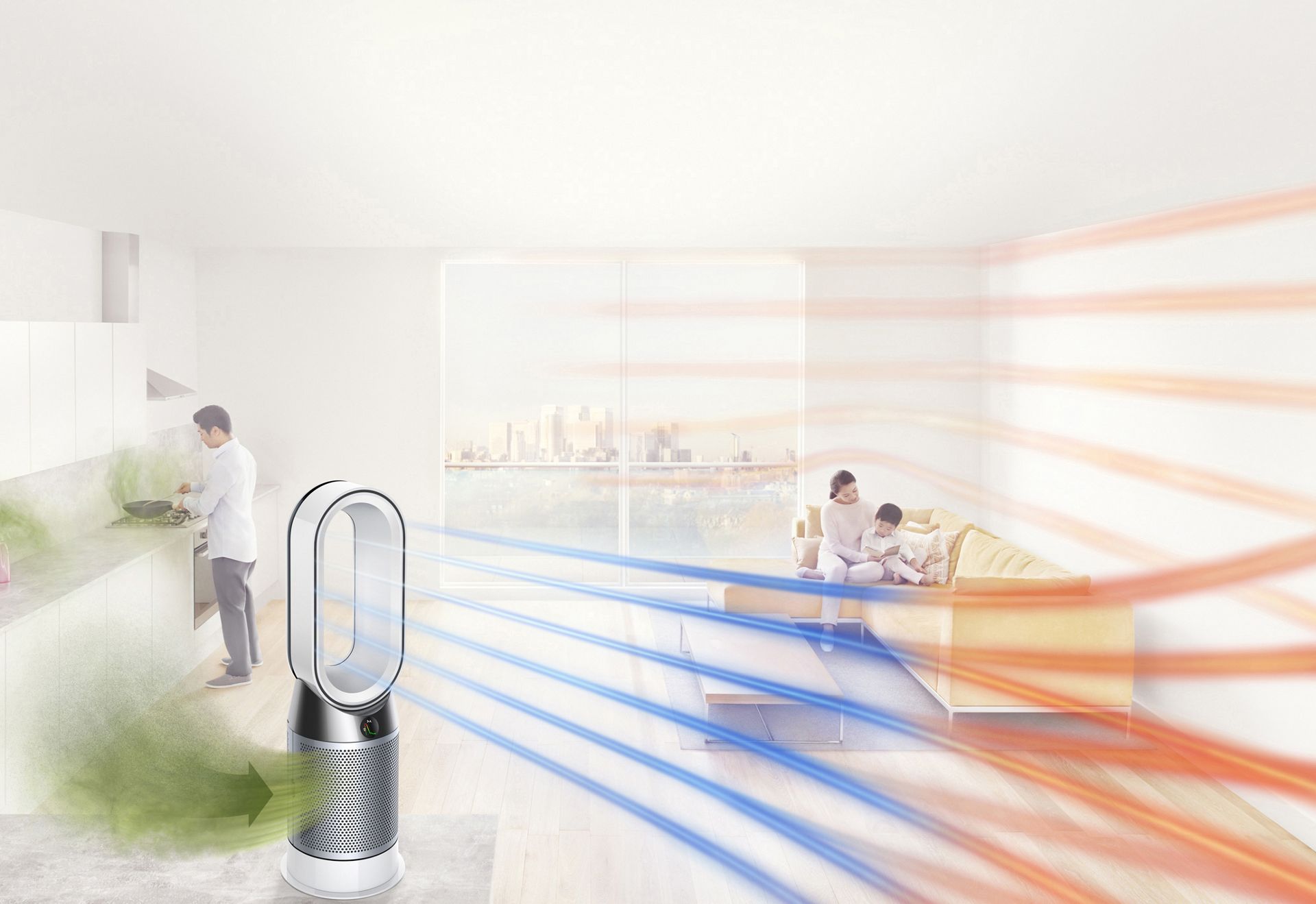 Dyson Pure Hot+Cool air purifier in living space