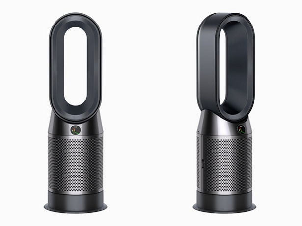Vista frontale e laterale del purificatore ventilatore Dyson Pure Cool nero e nichel