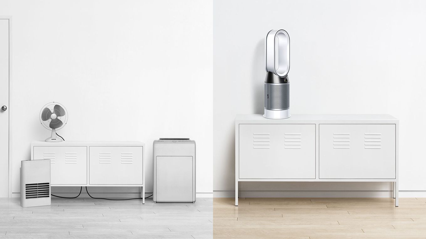 Der Dyson Pure Hot+Cool™ Luftreiniger erledigt die Aufgaben dreier herkömmlicher Geräte Der Dyson Pure Hot+Cool™ Luftreiniger erledigt die Aufgaben dreier herkömmlicher Geräte