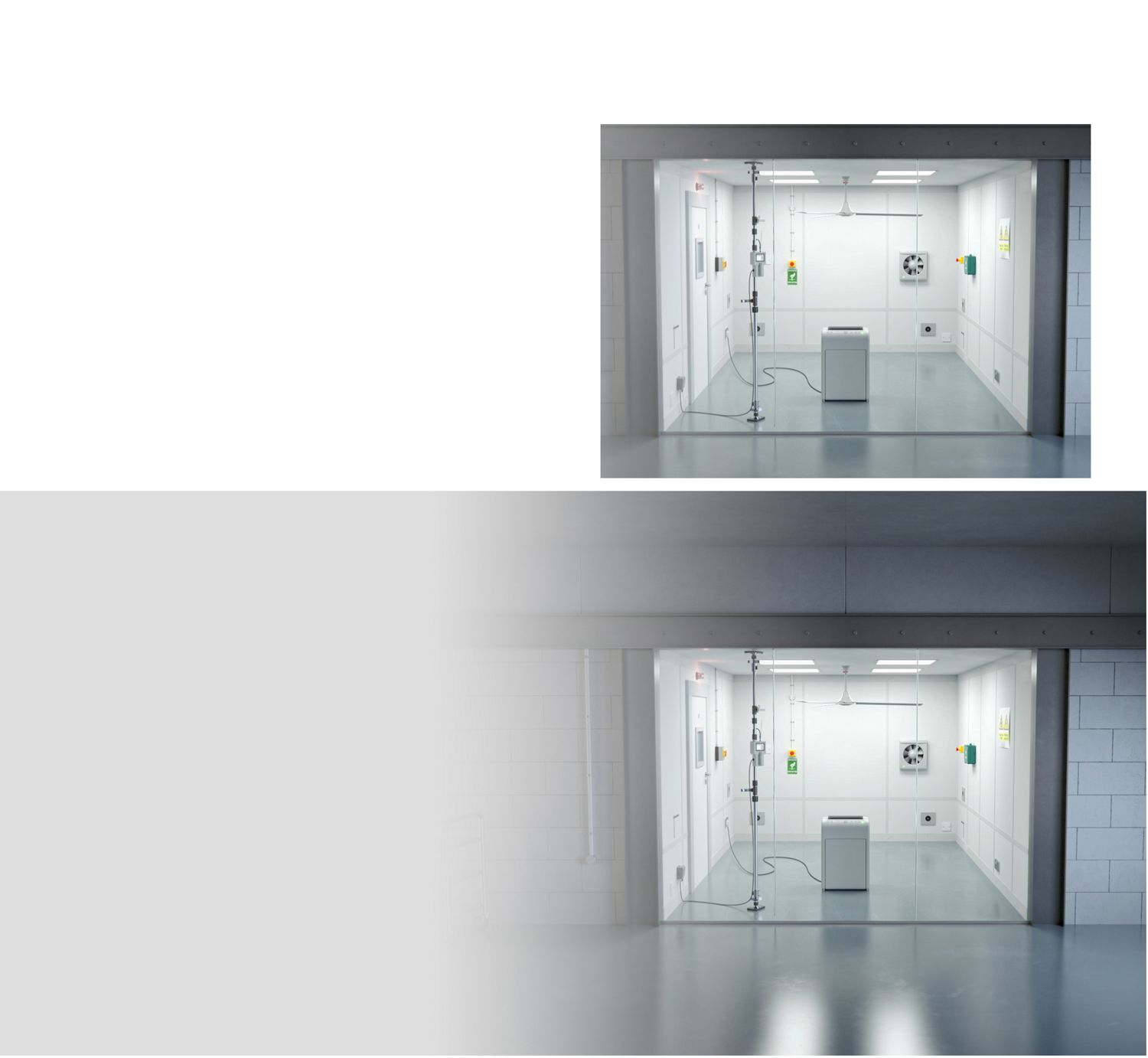 Dyson air purifier inside Dyson test chamber with nine sensors