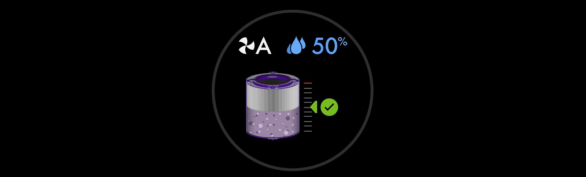 The Dyson purifier humidifier's LCD screen displaying filter life 