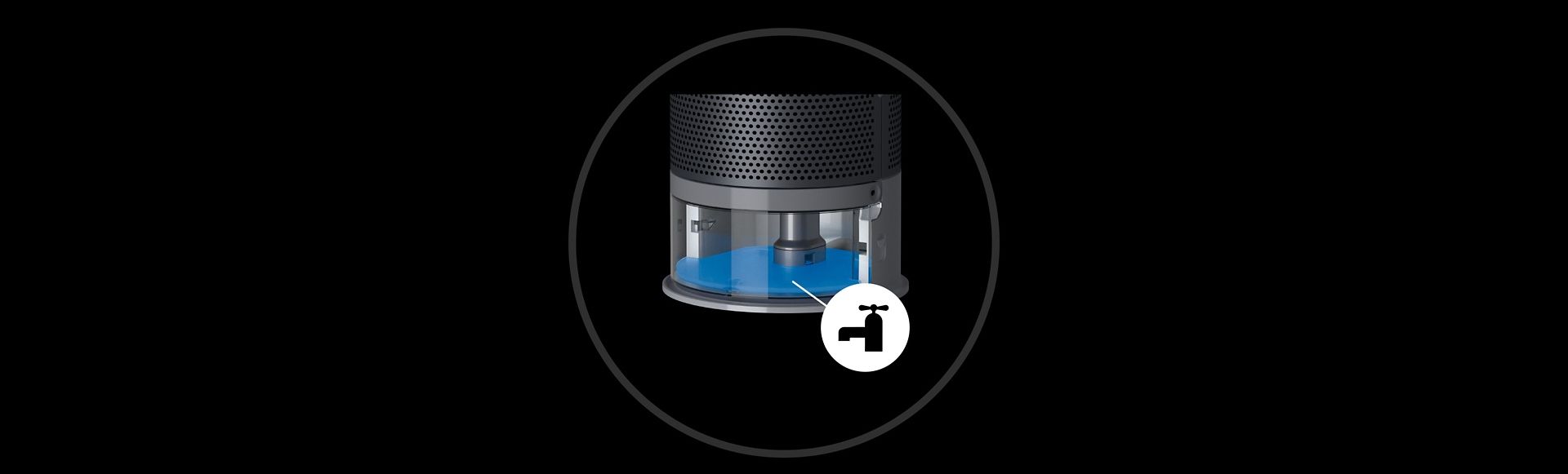 The Dyson purifier humidifier's LCD screen displaying the water tank is empty