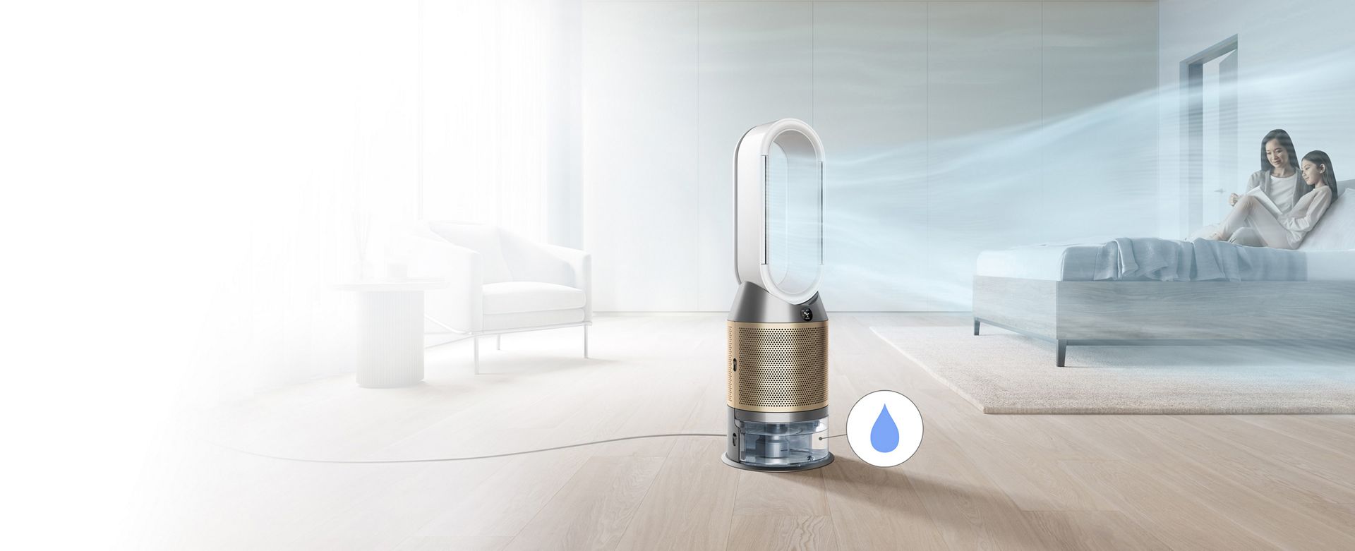 가정 집에서 정화된 공기가 방 안 구석구석까지 전달되는 것을 내려다 본 모습