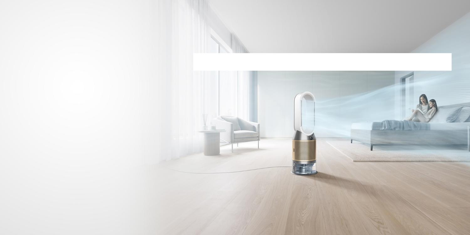 Family room with Dyson purifier humidifier in action