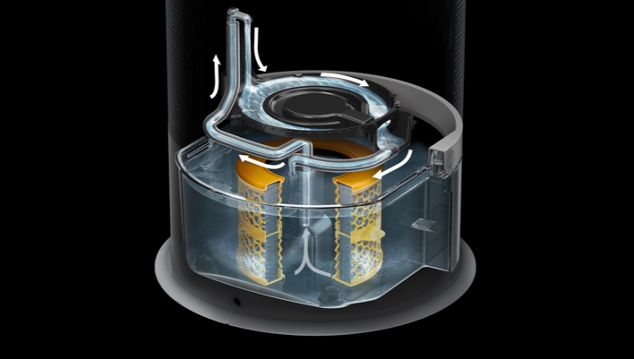 Close-up of water tank to show deep clean cycle