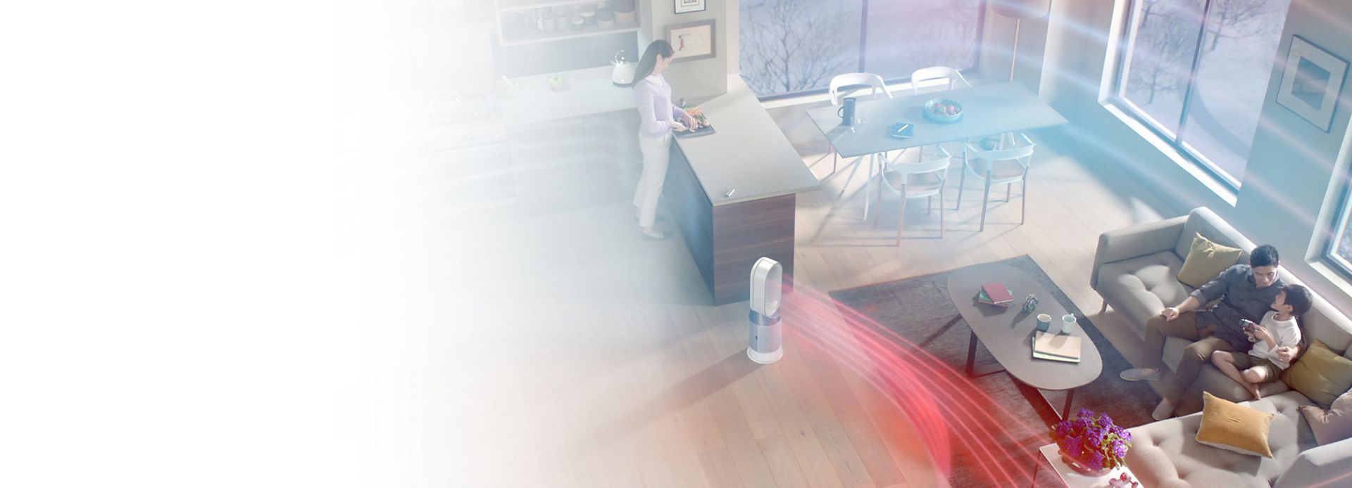 Dyson purifier fan heater in living room