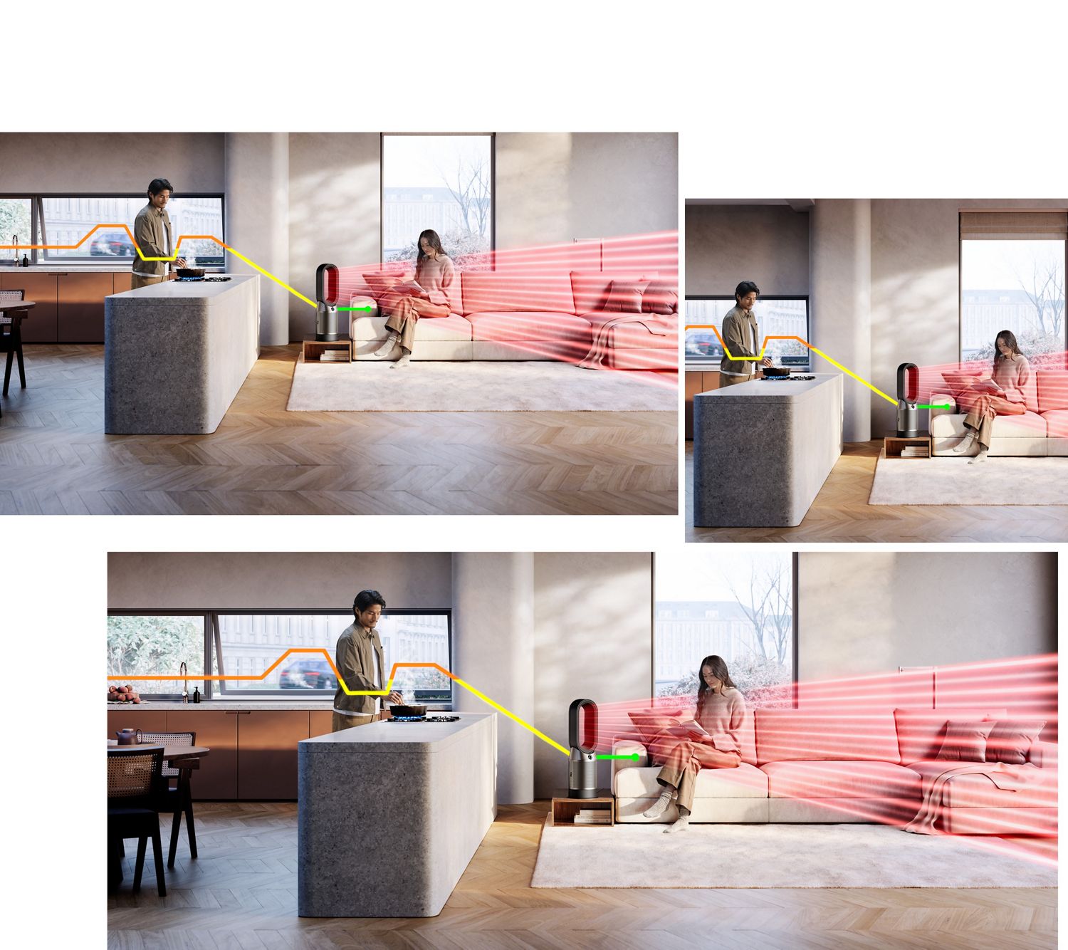 The Purifier Hot+Cool HP1 purifying air while heating a room.