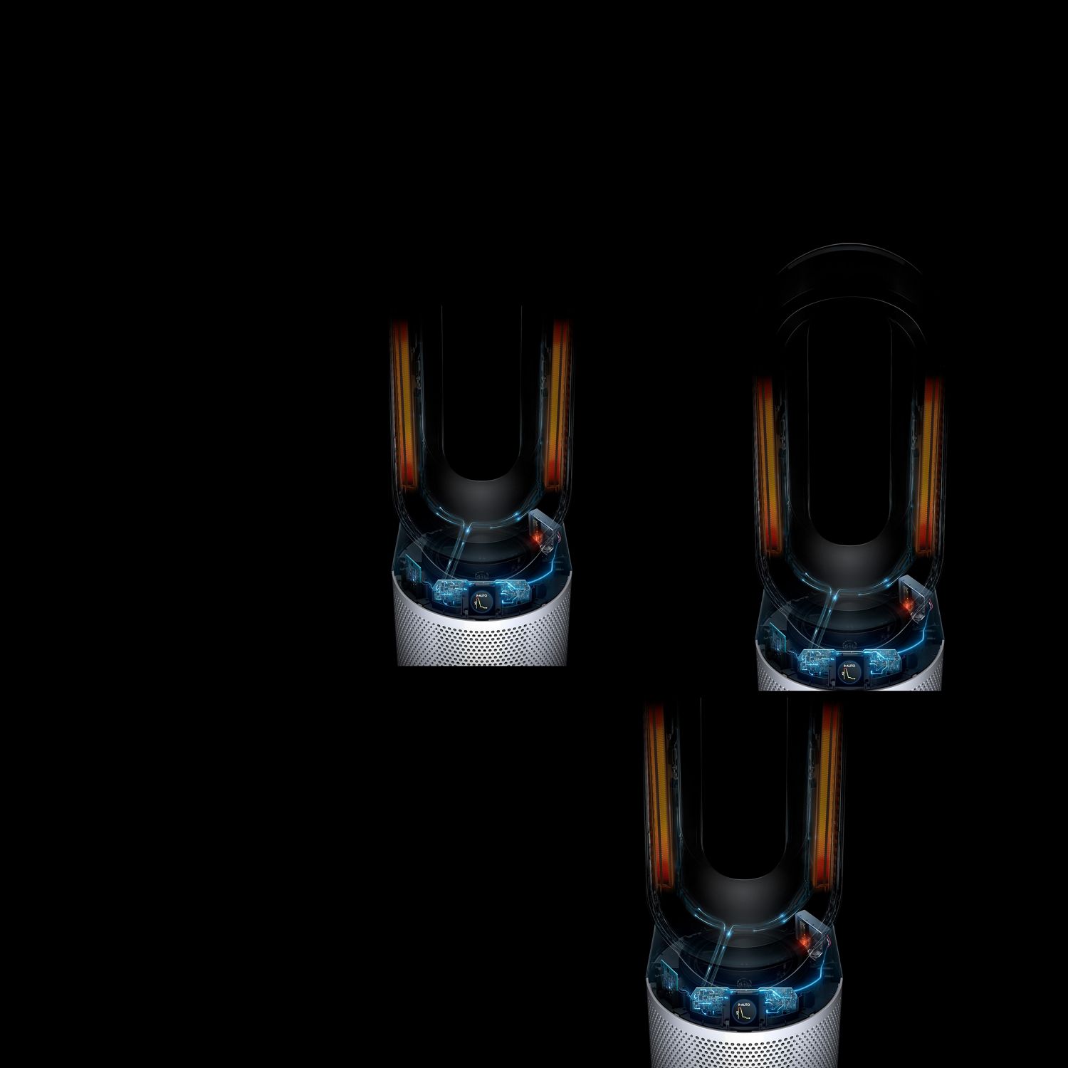 A Dyson Purifier Hot+Cool HP1 cutaway of the ceramic plates heating up.