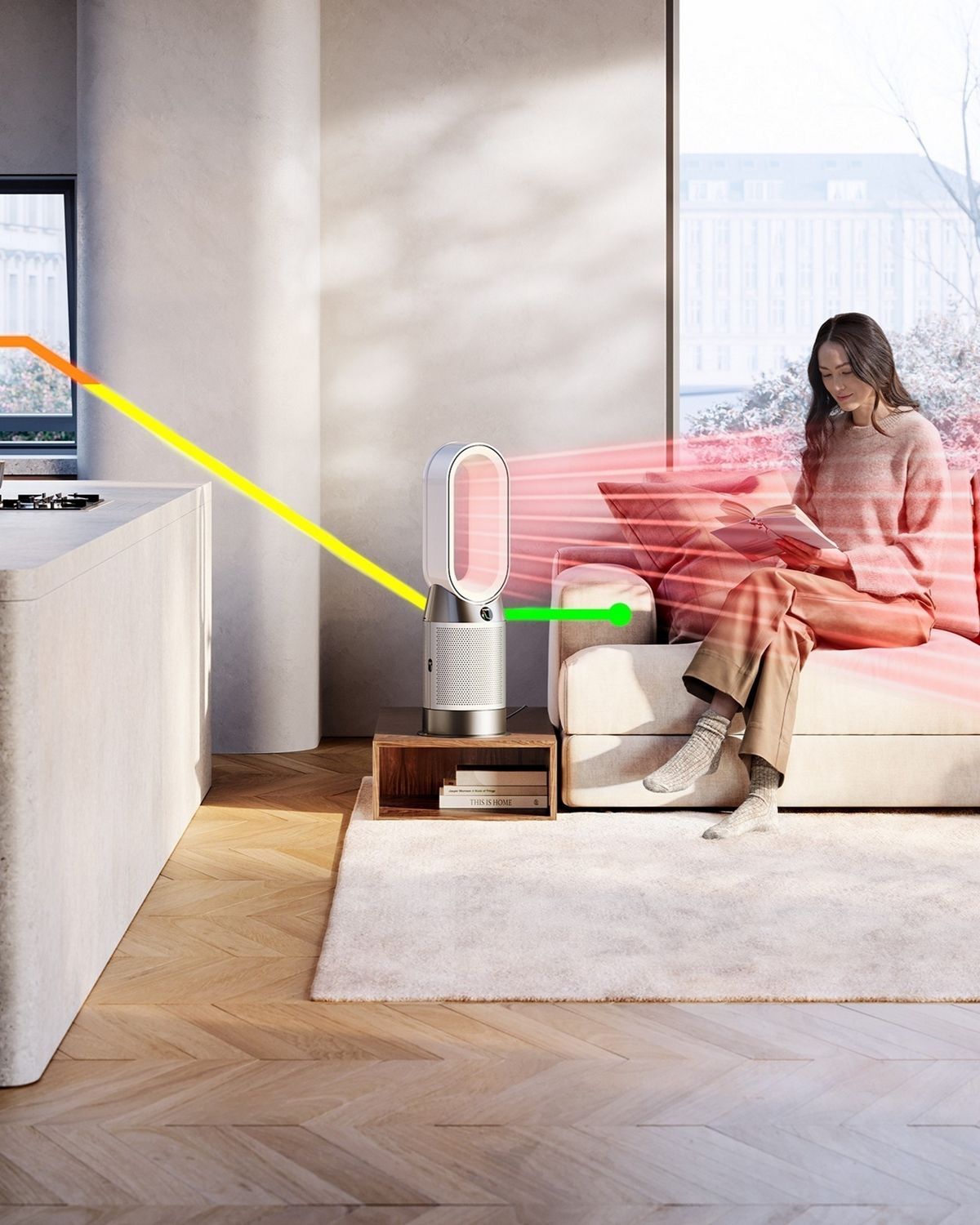 The Dyson Purifier Hot+Cool HP1 cleaning cooking gases from the air while heating the room.