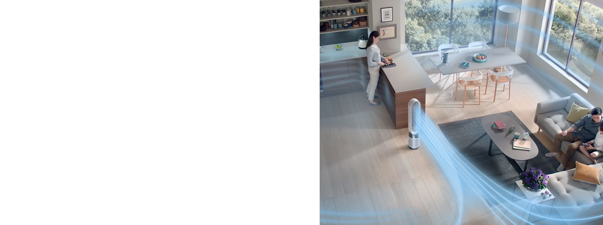 Dyson Purifier Cool PC1 renser luft i et rom mens den avgir en kjølig bris.