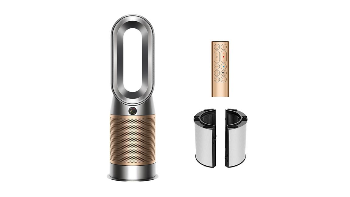 Dyson Luftreiniger, Fernbedienung sowie HEPA- und Kaliumcarbonatfilter.