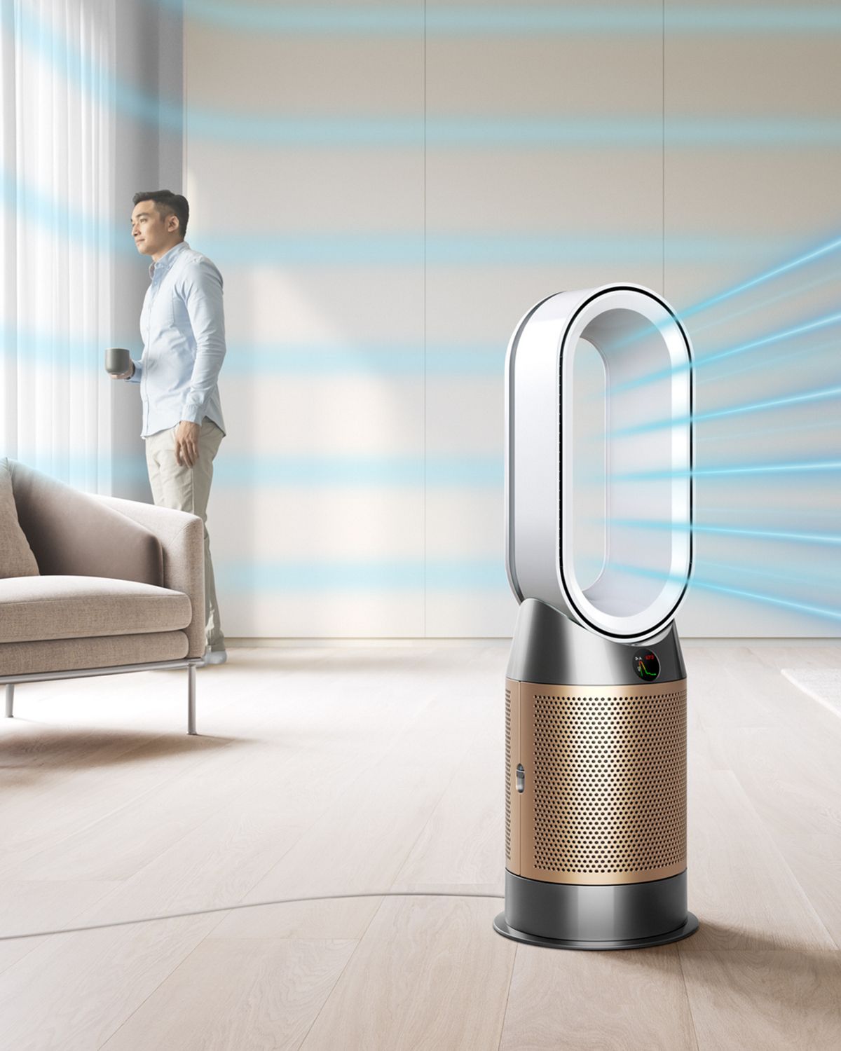Purifier heater projecting powerful, cooling airflow.
