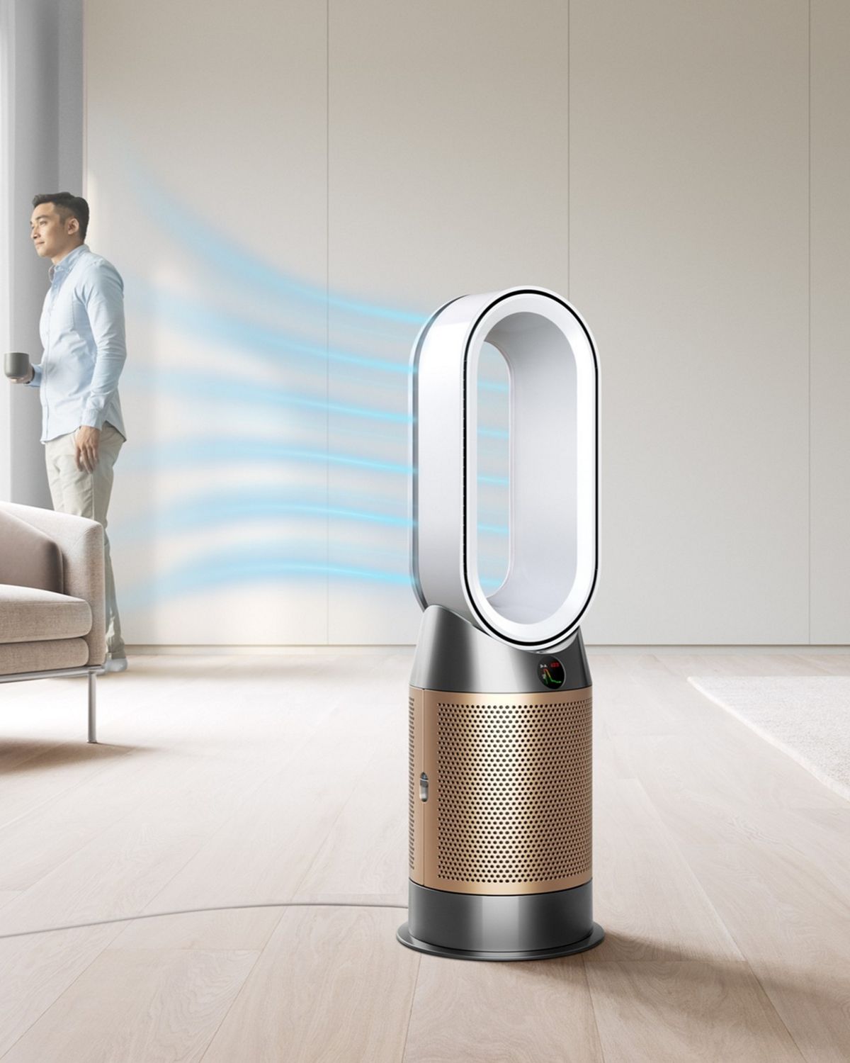 Purifier working automatically while a person enjoys a drink.