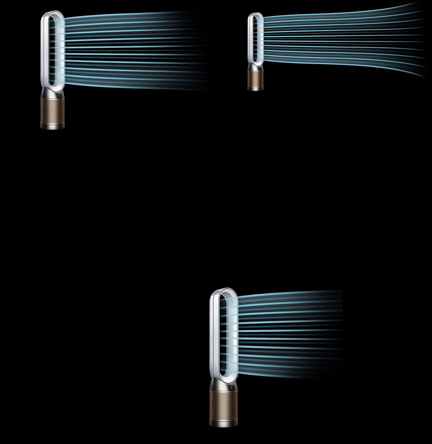 Dyson purifier projecting powerful airflow.