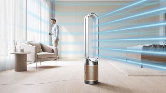 Purifier projecting powerful, cooling airflow.