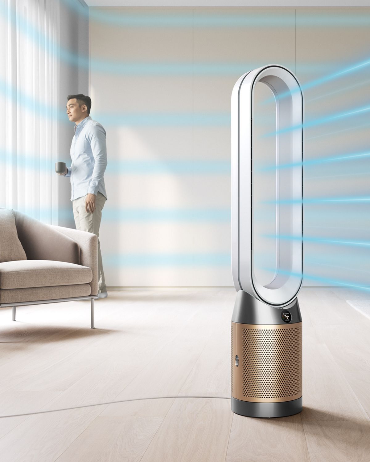 Purifier projecting powerful, cooling airflow.