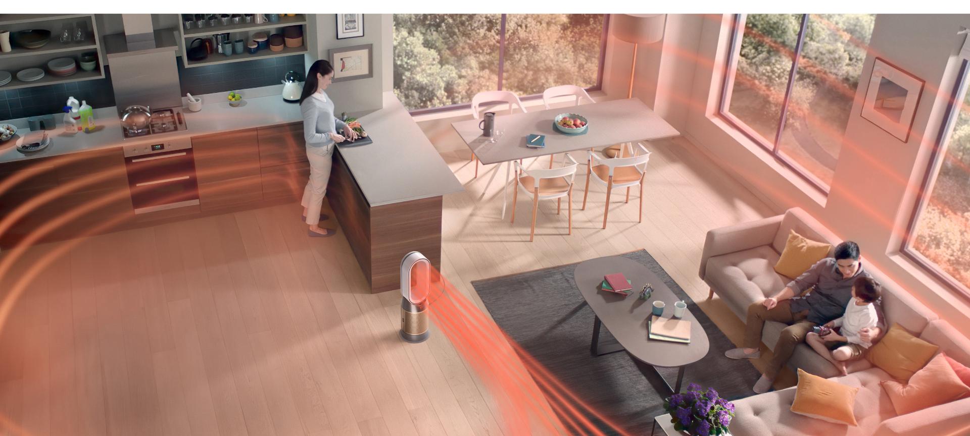 Dyson hava temizleyici ile havası temizlenmiş geniş yaşam alanı