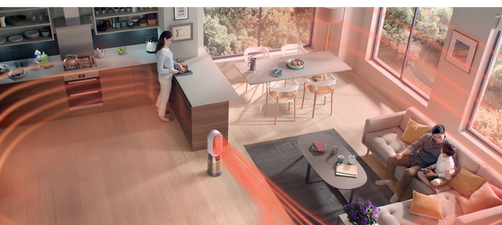 Dyson hava temizleyici ile havası temizlenmiş geniş yaşam alanı