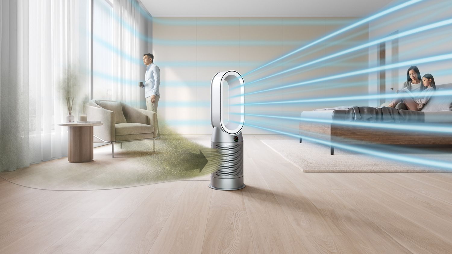 Purificador ventilador calefactor Dyson Purifier Hot + Cool en un salón