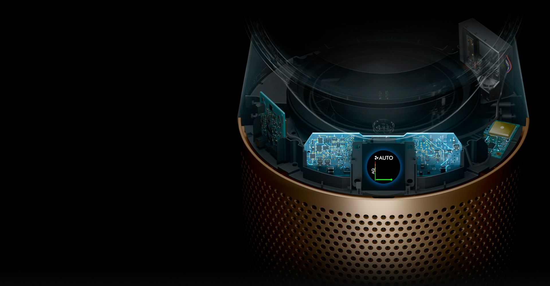 Internal sensing technology and LCD screen showing air quality