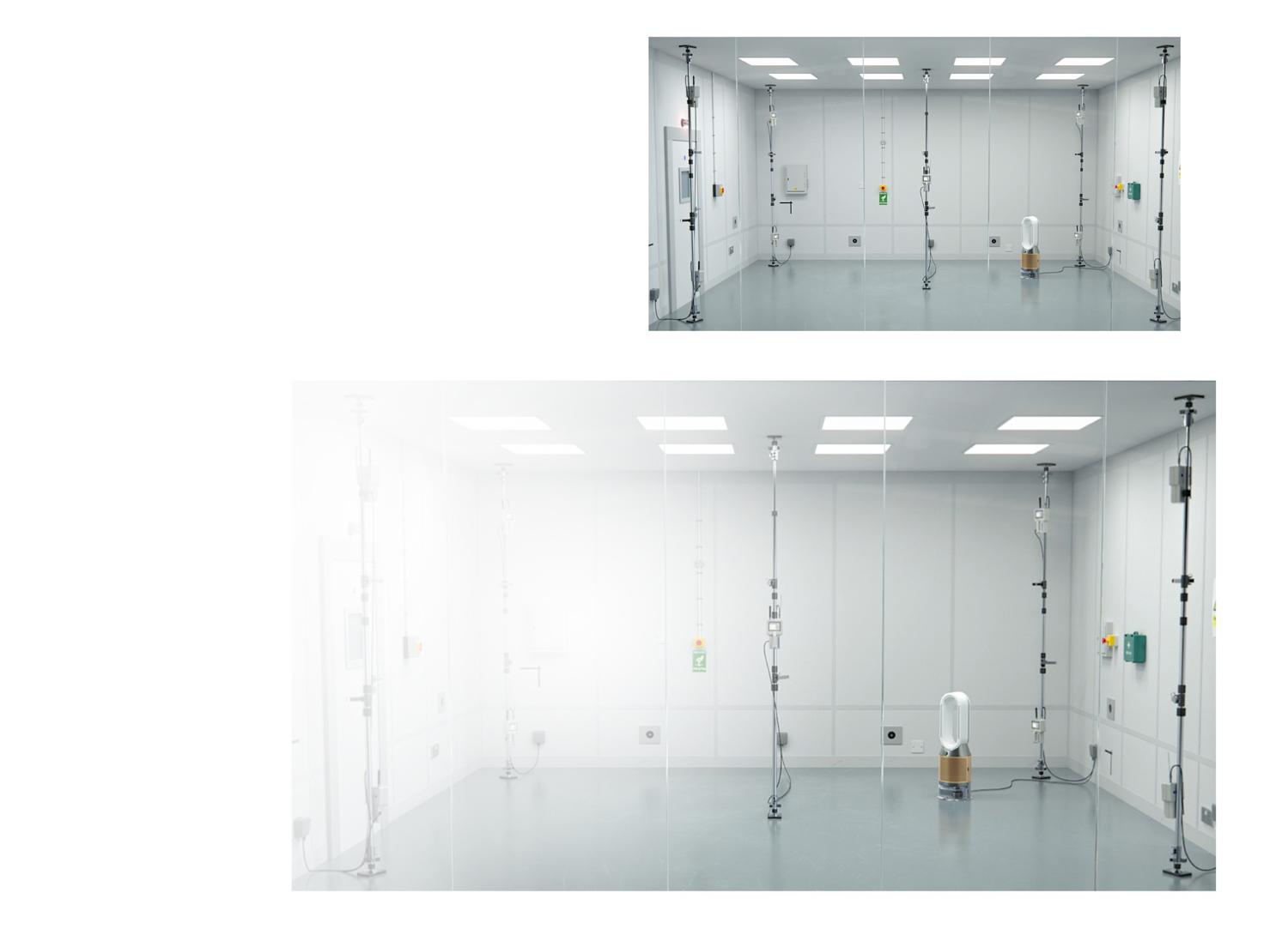 Dyson purifier humidifier inside Dyson test chamber with nine sensors