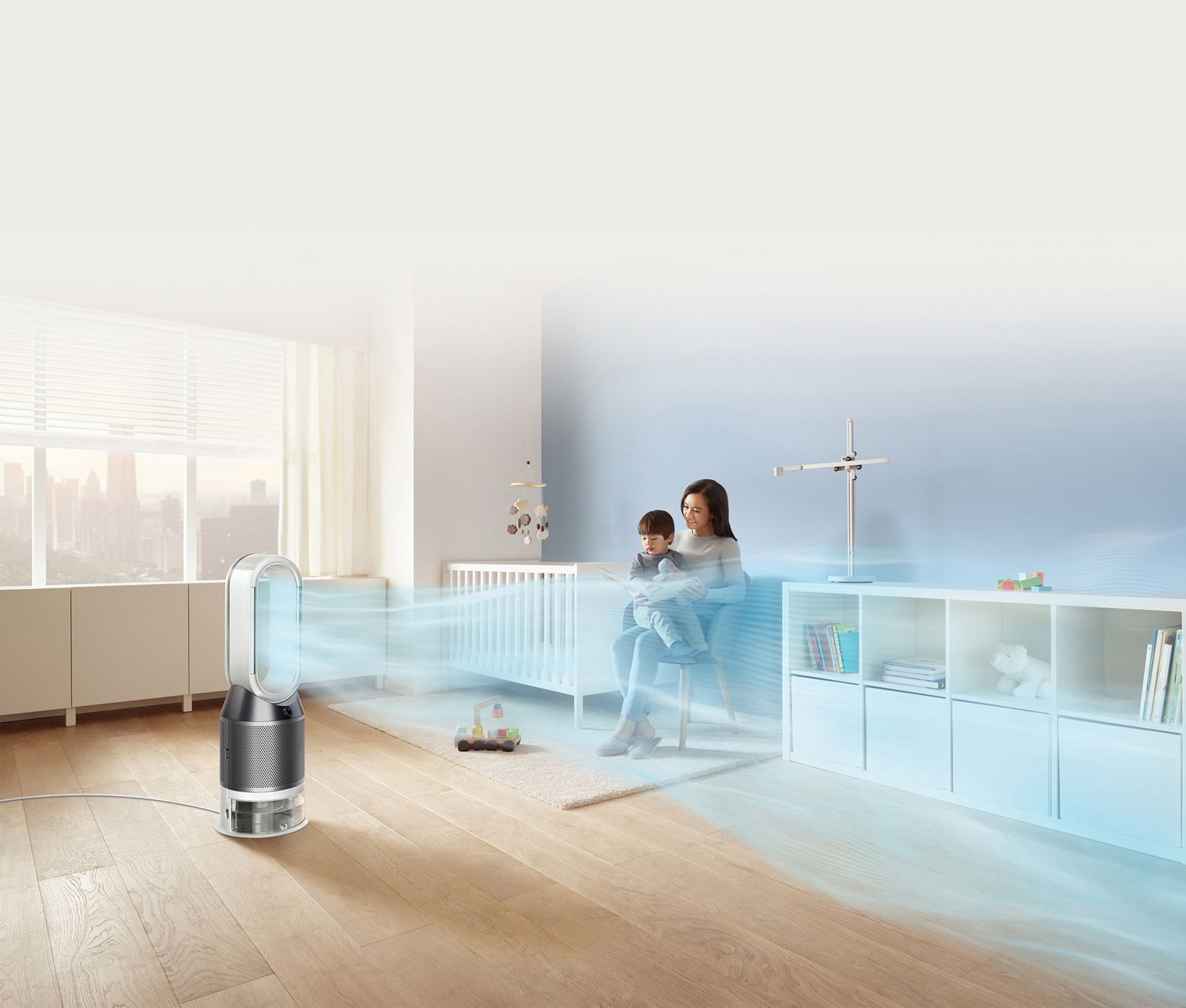 Dyson Pure Hot + Cool purificando. humidificando y refrescando una habitación