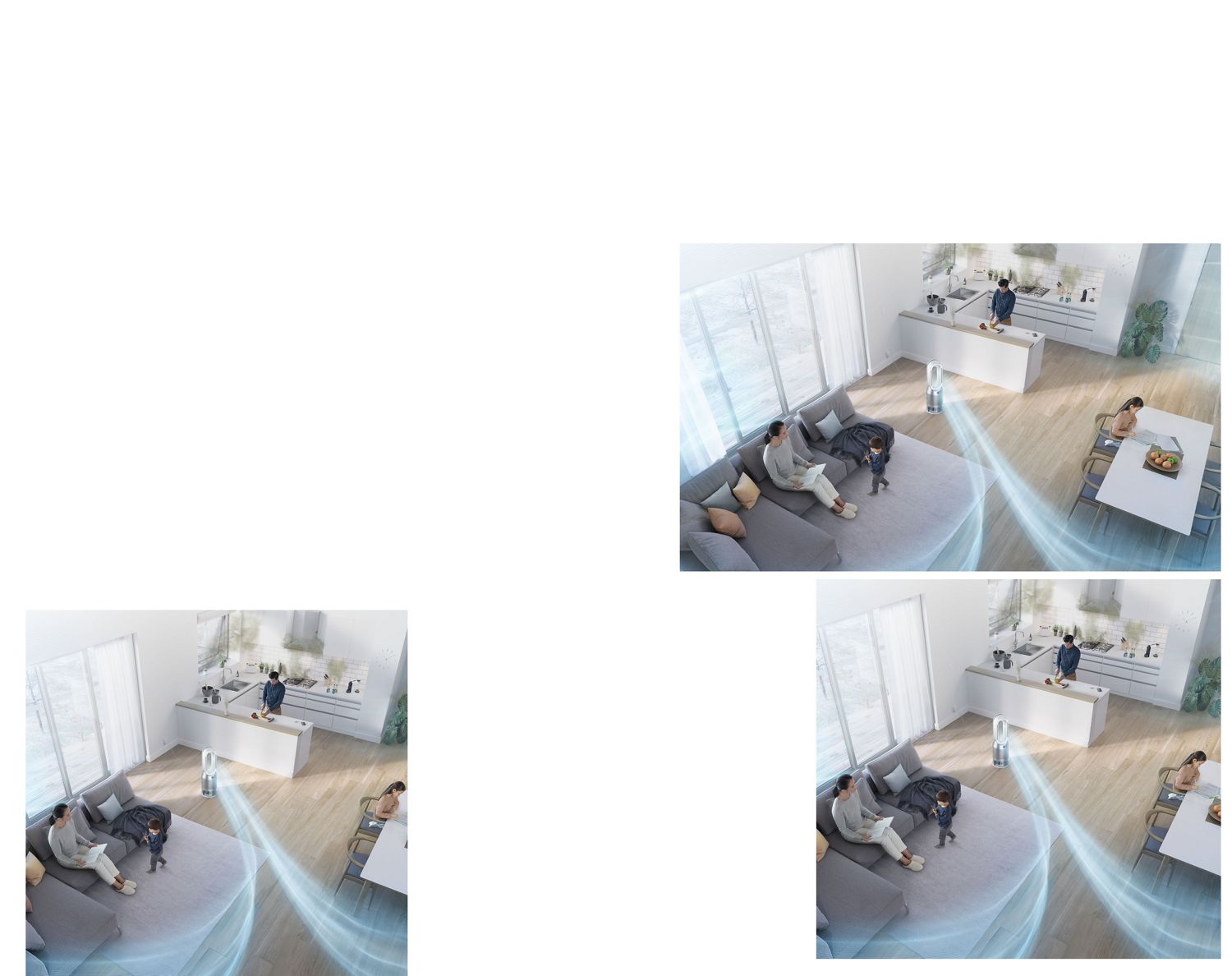 Aerial view of living space with the Dyson purifier humidifier 