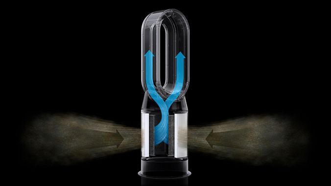 Dyson Purifier Hot+Cool™ Gen1 machine purifying fan heater 3 Pollutants being drawn into a Dyson purifier.