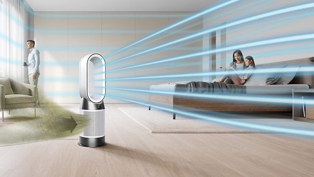 The air flow on a Dyson purifier placed on the floor in a room