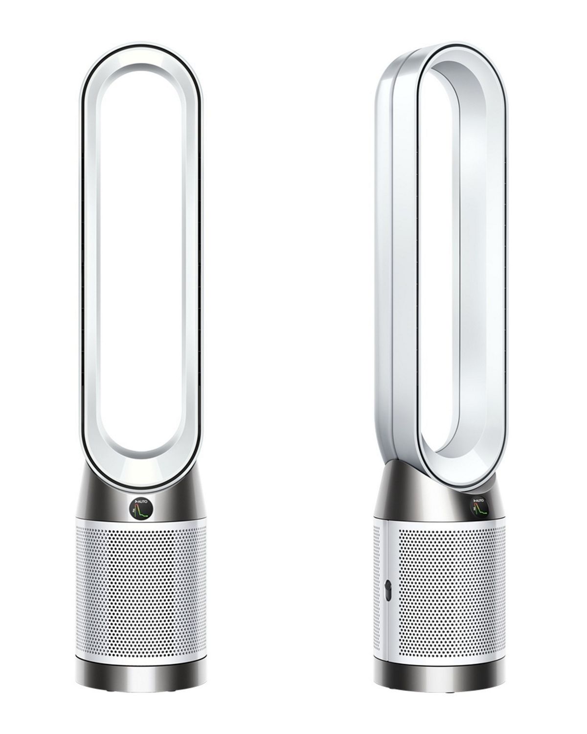 A woman and a child in a living room with a Dyson Pure Cool purifier fan. 