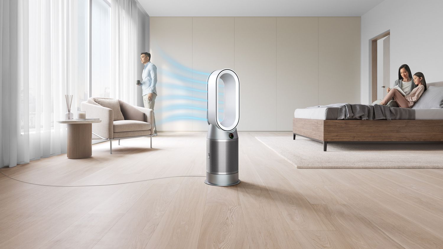 Purifier in diffused mode, gently circulating air through the rear