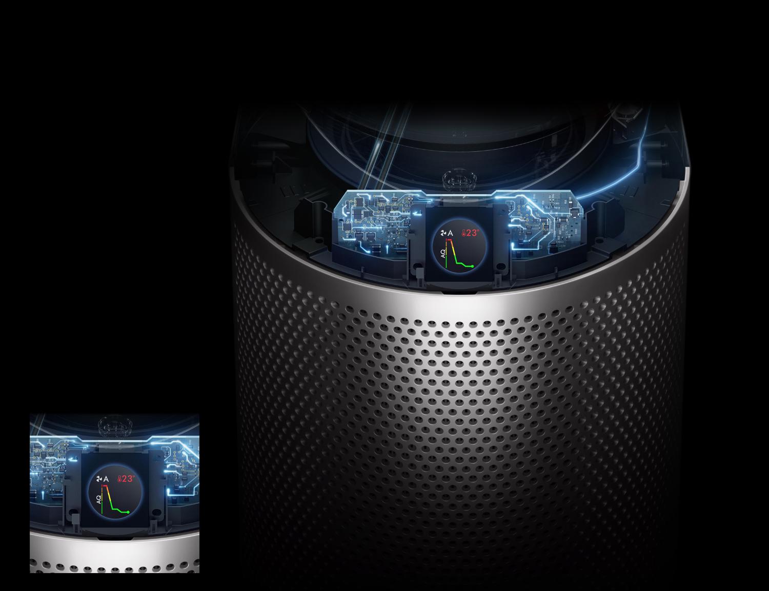 Internal sensing technology and LCD screen showing formaldehyde detected