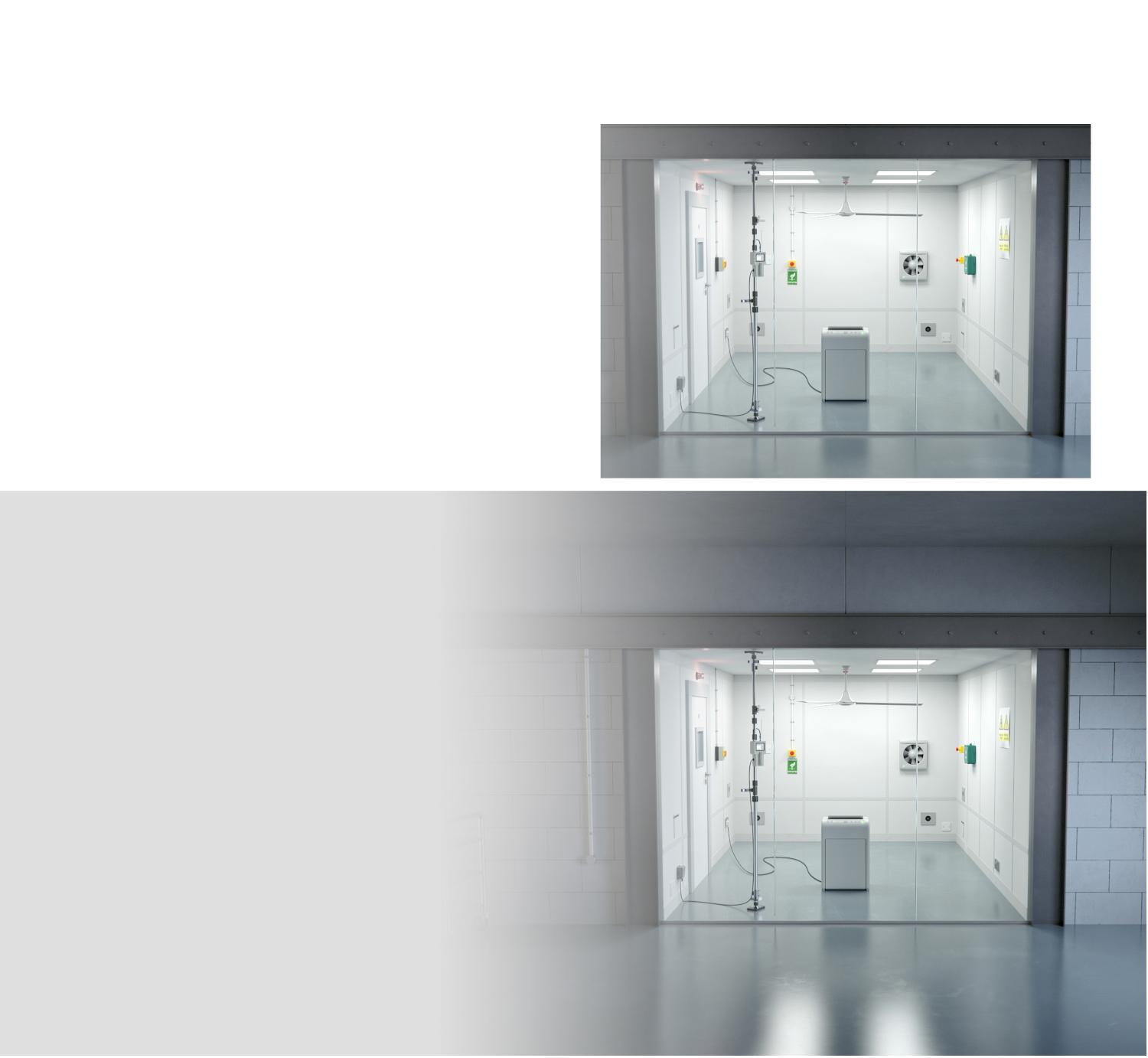 Dyson purifier inside Dyson test chamber with nine sensors