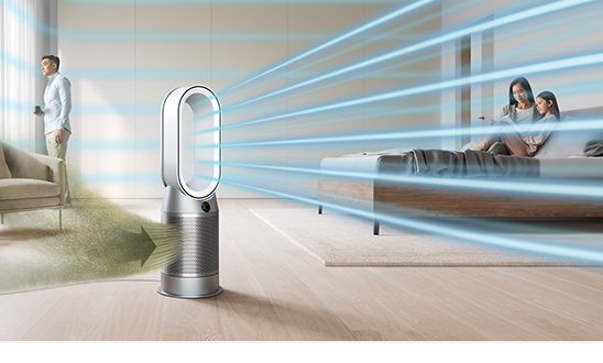 Dyson Purifier Hot+Cool Autoreact purifying a large bedroom  