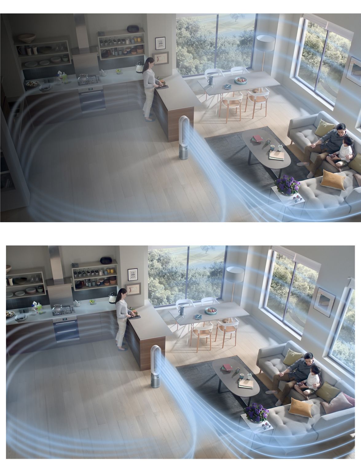 Dyson air purifier Cool Autoreact TP7A purifying a large living space