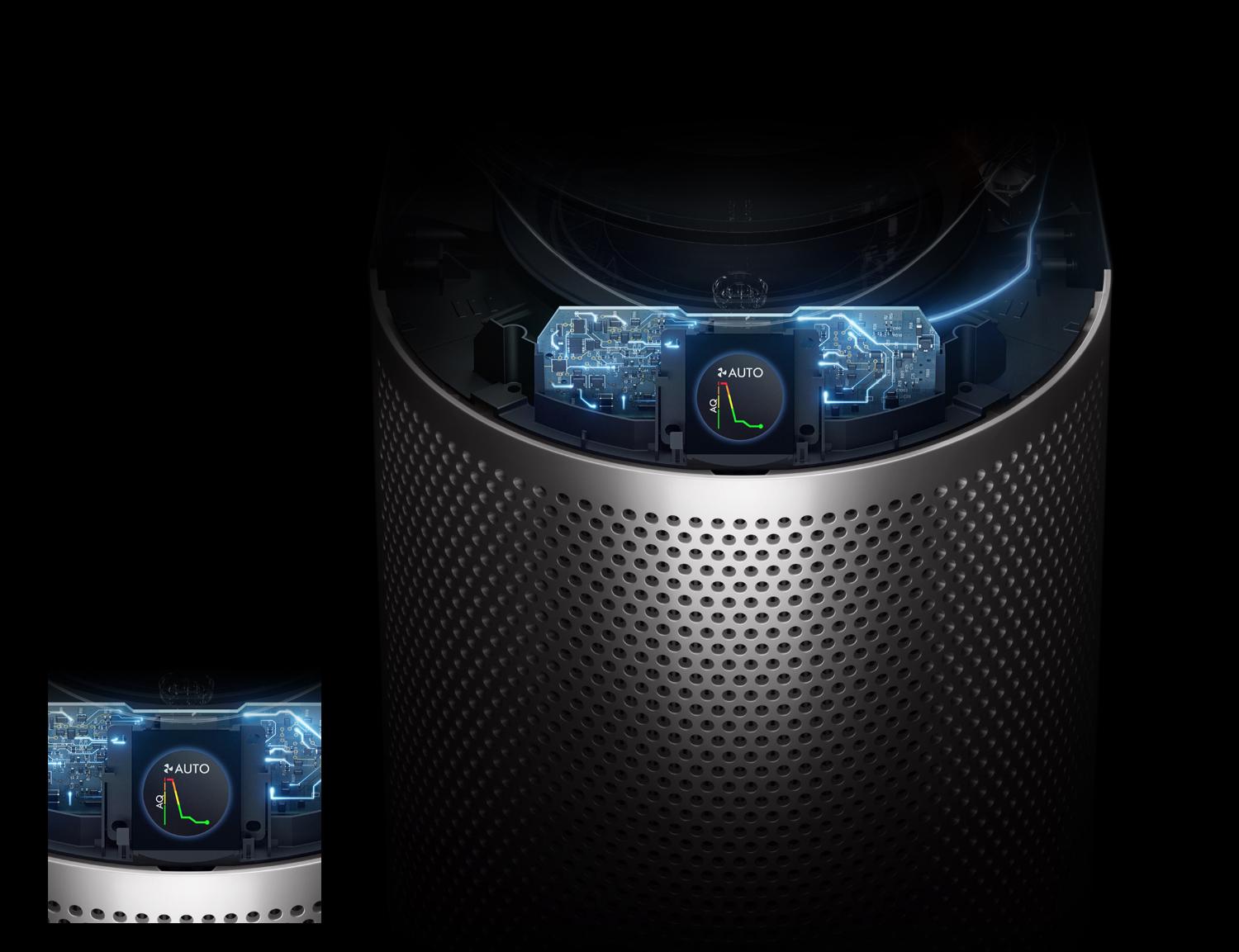 Internal sensing technology and LCD screen showing air quality