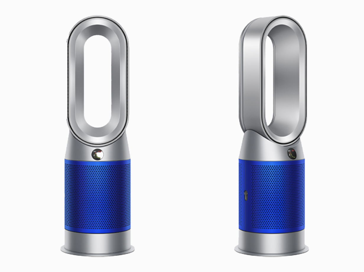 Dyson Purifier Hot+Cool 空気清浄ファンヒーター シルバー/ブルーの正面と側面