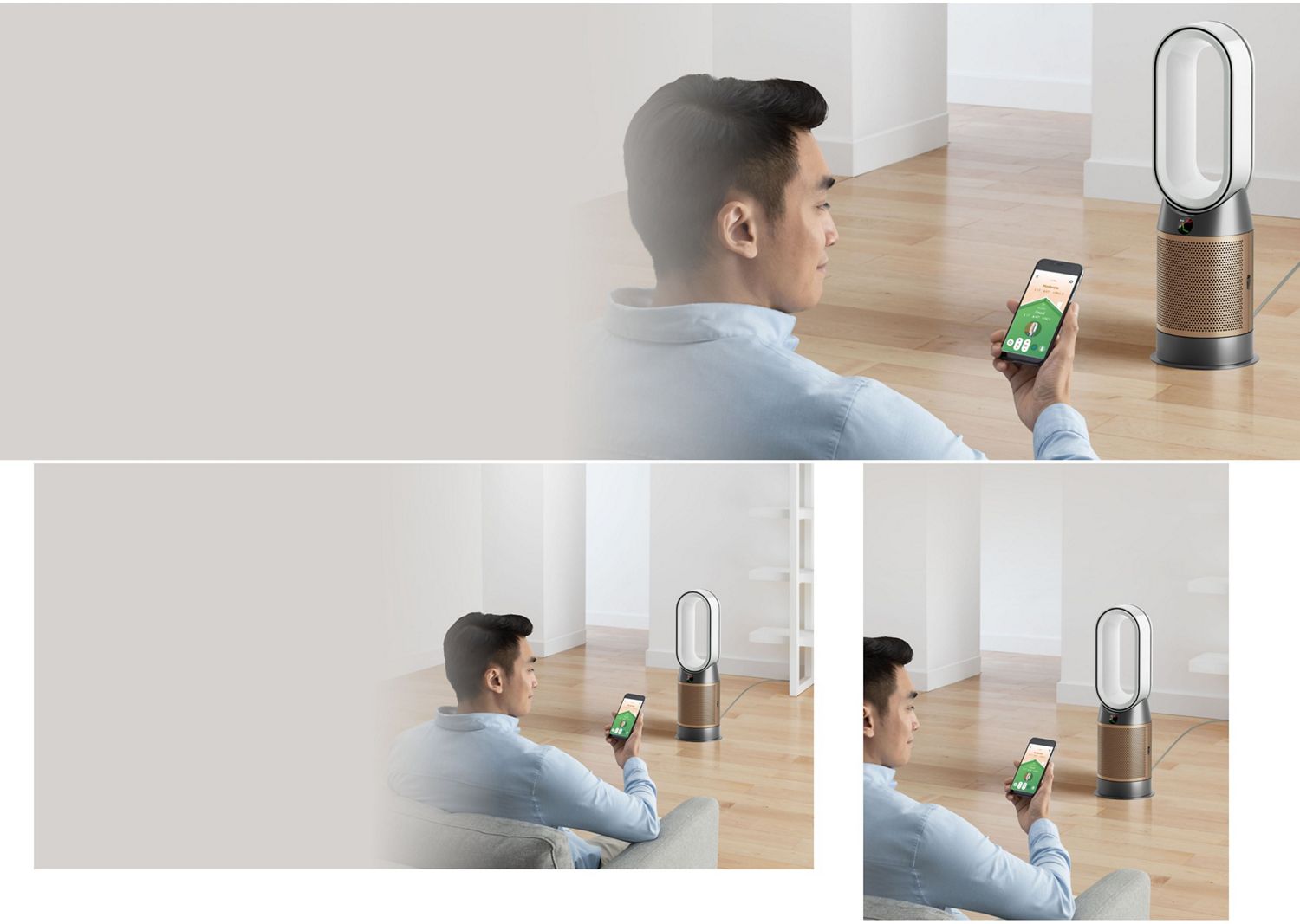 An owner controls and monitors air quality using their phone. An owner controls and monitors air quality using their phone.