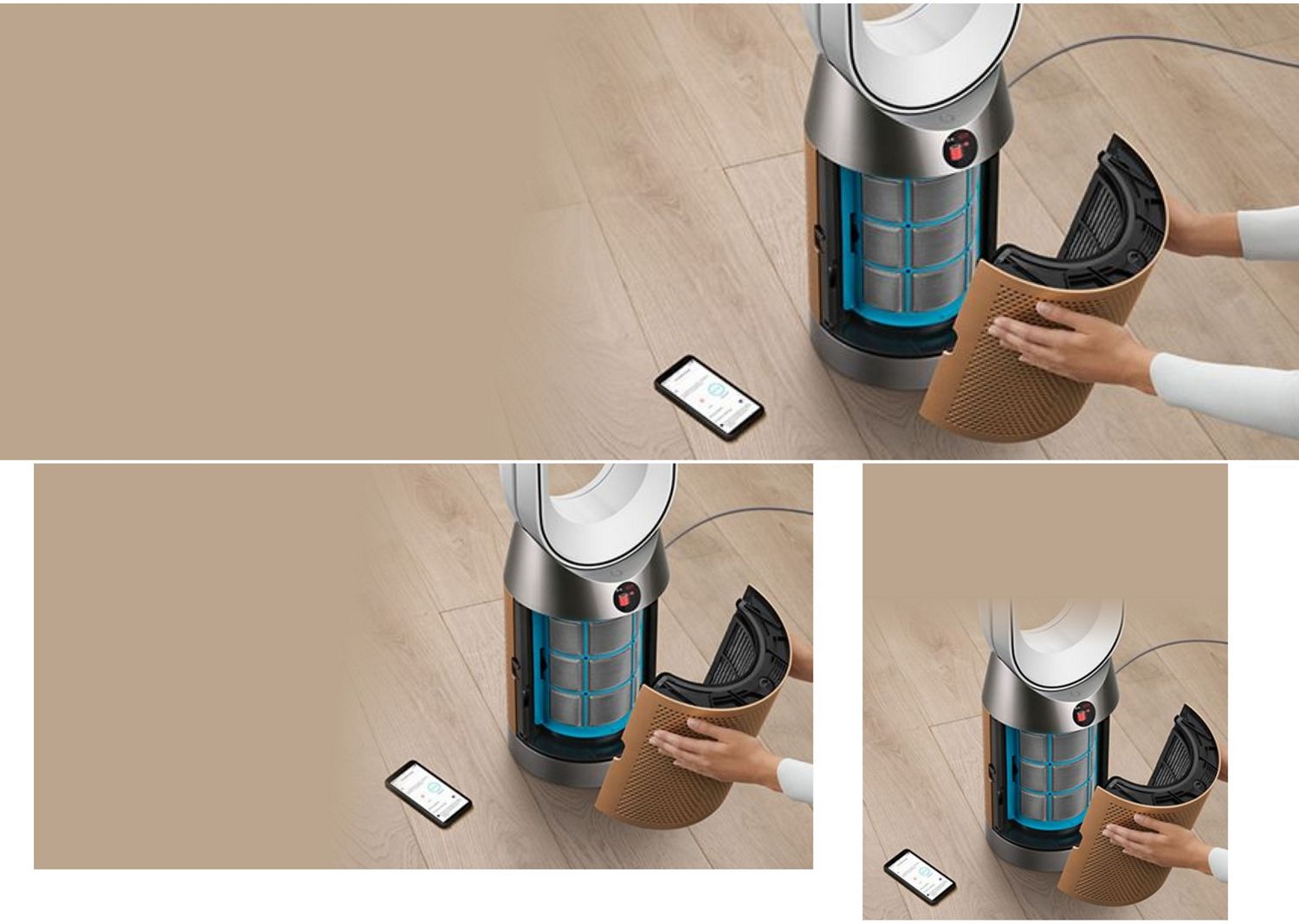 An owner changes the filter of their Dyson purifier after receiving an automatic reminder. An owner changes the filter of their Dyson purifier after receiving an automatic reminder.