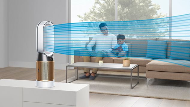 A Dyson Pure Cryptomic purifier projecting a cooling stream of air 