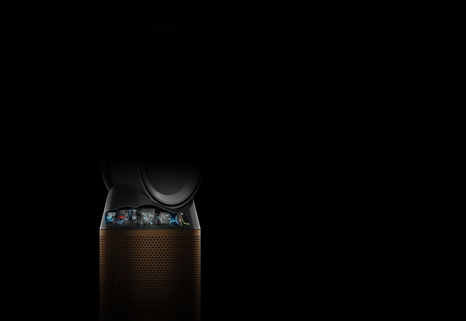 Écran LCD du purificateur Dyson Cryptomic, en train de détecter la pollution en suspension dans l’air.