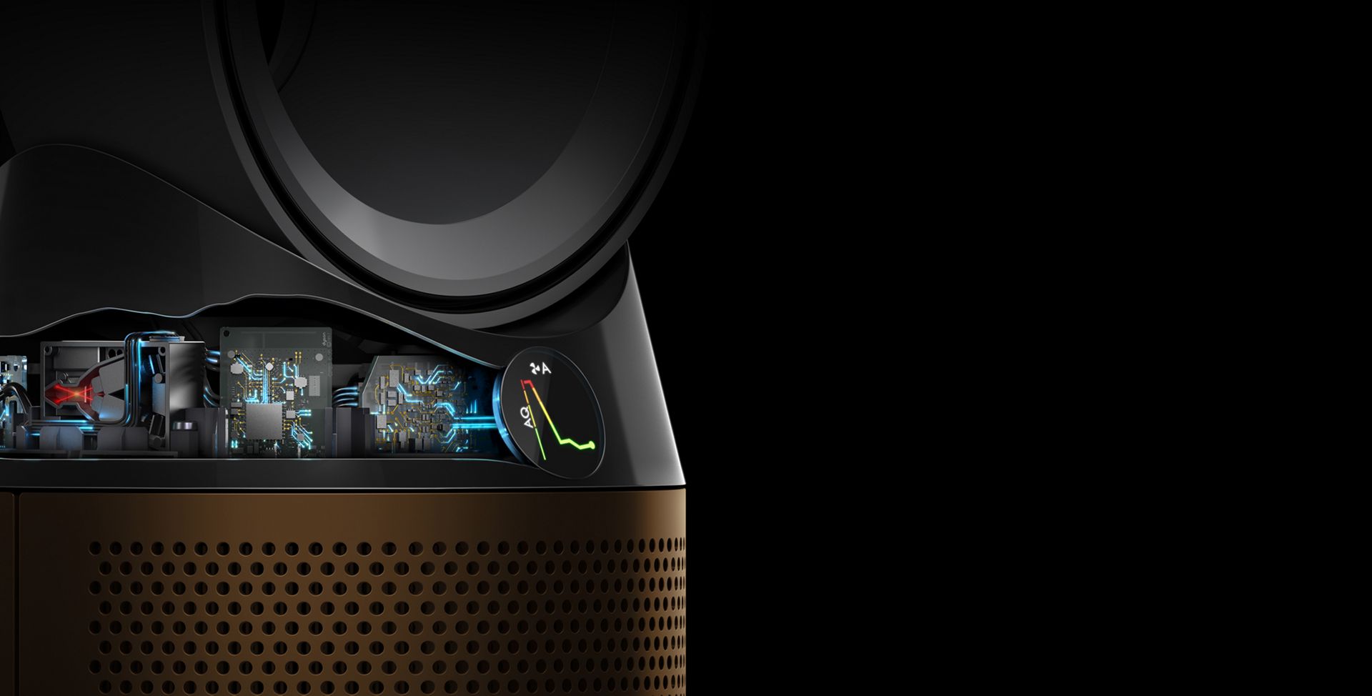 Schermo LCD del purificatore Dyson Cryptomic che rileva l’inquinamento nell’aria.