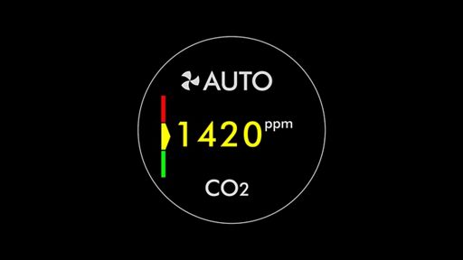 The icon from the purifier's screen that shows carbon dioxide has been automatically detected. The icon from the purifer's screen that shows particulate matter has been automatically detected.