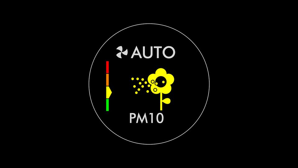 Das Symbol auf dem Bildschirm des Luftreinigers, das Feinstaub anzeigt, wurde automatisch erkannt.