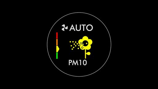 The icon from the purifier's screen that shows carbon dioxide has been automatically detected. The icon from the purifer's screen that shows particulate matter has been automatically detected.