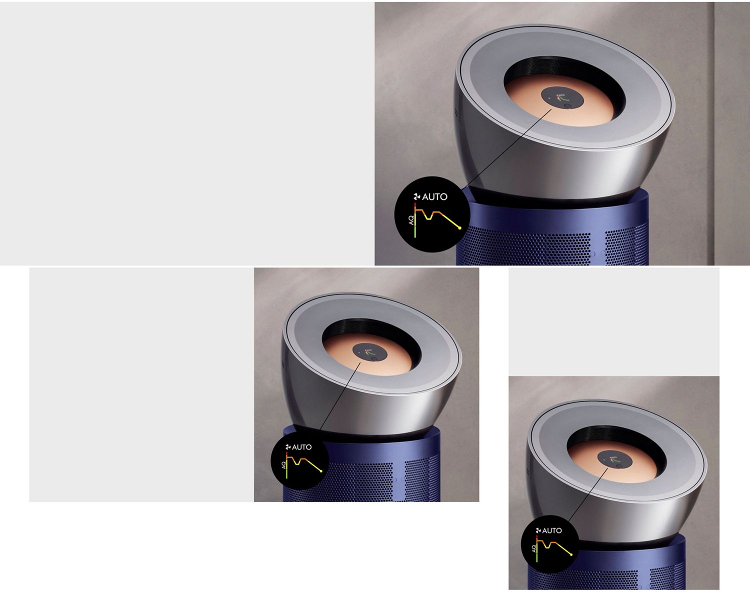The Dyson Purifier Big+Quiet Formaldehyde purifier's LCD screen showing a graph of air quality over time.